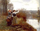 Daniel Ridgway Knight Famous Paintings - Hailing the Ferry